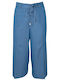 Women's Fabric Capri Trousers with Rubber Band Blue