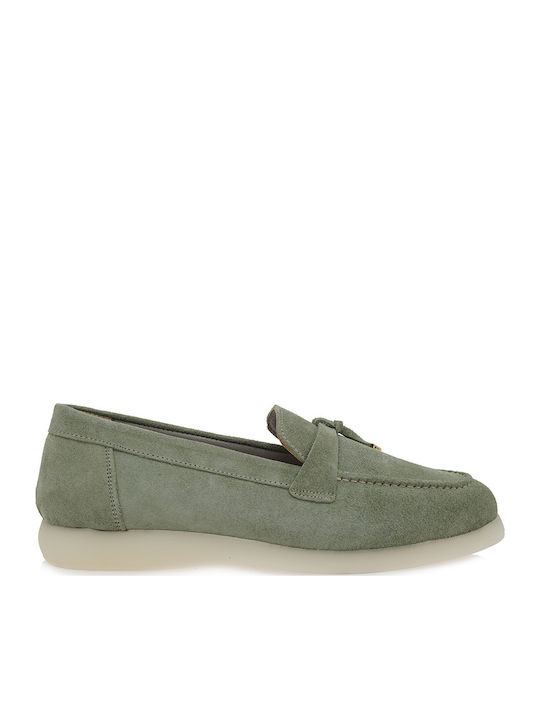 Δερμάτινα Γυναικεία Loafers σε Πράσινο Χρώμα
