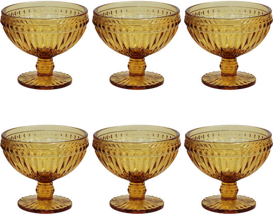 Raki Old Glass Round Yellow Ice Cream Serving Bowls Diameter 12cm 6 Pieces
