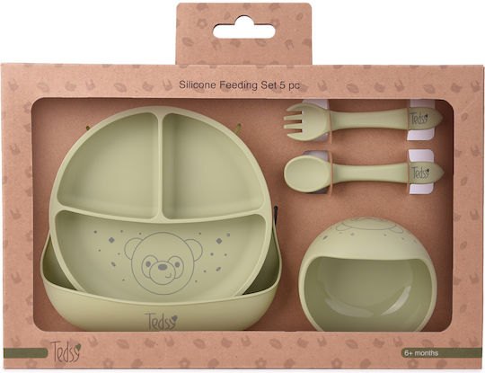 Amek Toys Παιδικό Σετ Φαγητοδοχείου από Σιλικόνη Πράσινο 5τμχ