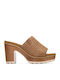 Women's Mules with Chunky High Heel in Tabac Brown Color