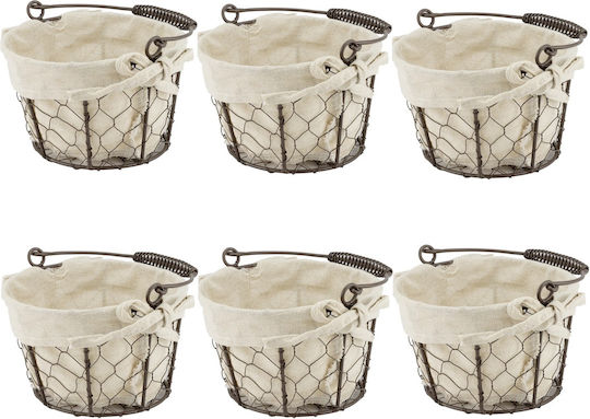 Set 6 Coșuri Rotunde Pentru Servirea Pâinii Raki 22x21x14cm Mâner Din Metal Țesătură