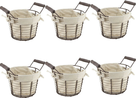 Set 6 Coșuri Rotunde Pentru Servirea Pâinii Mânere Din Lemn Fabricate Din Metal 15.5x12x14.5cm