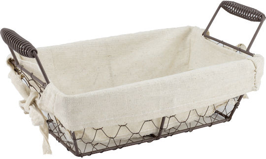 Rectangular Bread Serving Basket Raki 37.5x23x17.5cm Made Metal Fabric Handles