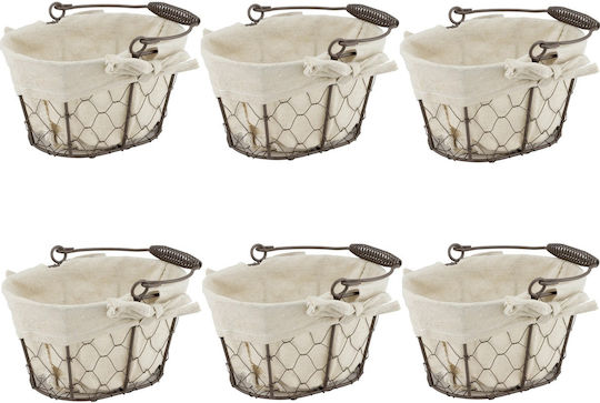 Сет 6 Овални Кошници За Хляб С Дръжка 16x11x10см Метален Плат