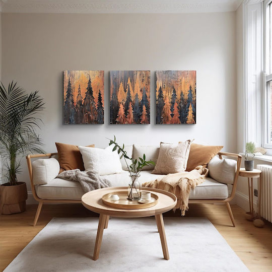 Painting Set 3 Pieces 40x58 Cm Living Room Decoration Abstract Golden Forest