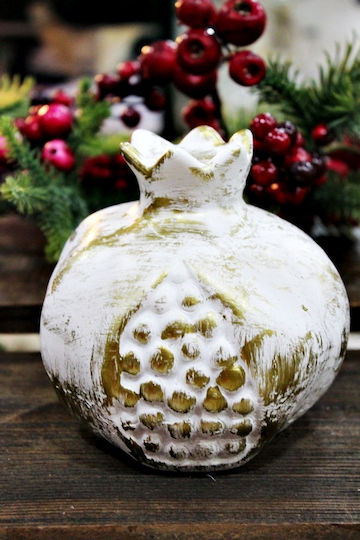 Gerakis Tabletop New Year's Lucky Charm White Pomegranate Made of Plaster 11.5x11.5cm 004075LE
