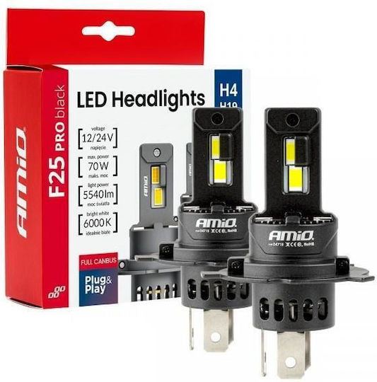 AMiO Car and Motorcycle Lamps F25 Pro Black Edition H19 / H4 Canbus LED 6000K Cold White 12-24V 70W 2pcs