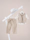 Piccolino Baptism Suit with Vest for Boys Linen Alessio Beige