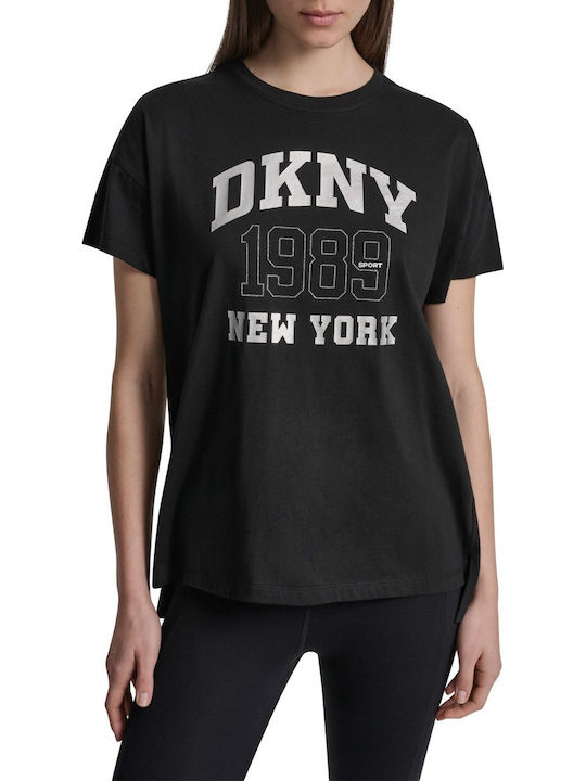 DKNY Logo Дамска Блуза Памучна Къс Ръкав Blk