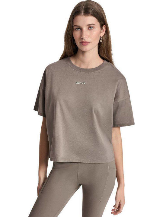 DKNY Logo Дамска Блуза Памучна Къс Ръкав Сива