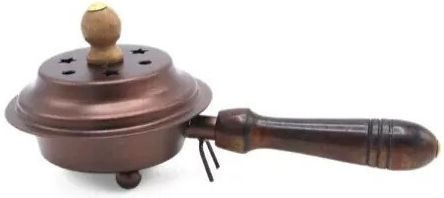 Kupfernes Weihrauchfass mit Deckel Holzgriff Länge 17cm