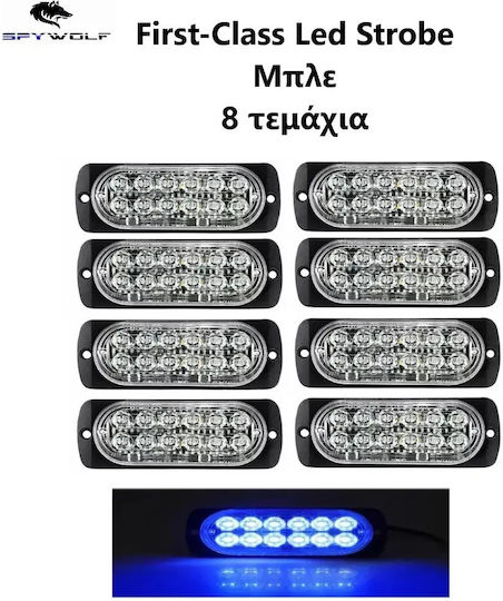 First-Class Led Strobe Volume Light Blue 12led 12/24v 6000lm 8 Pieces Tc-345