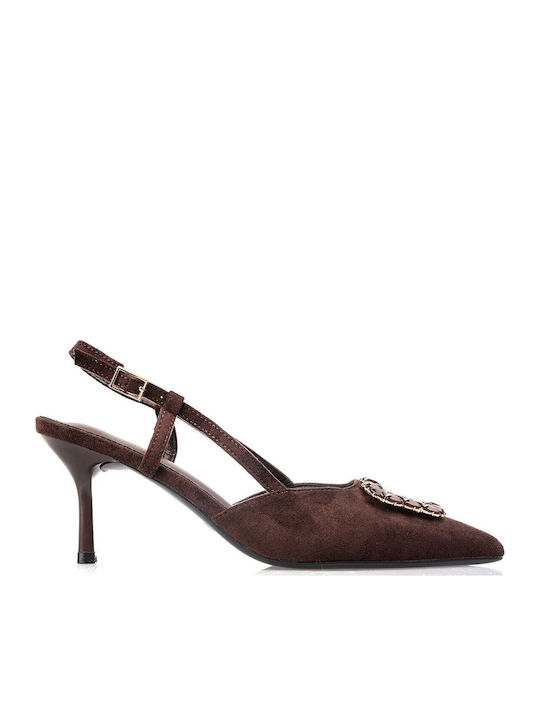 Fshoes Suede Pointed Toe Heels Brown