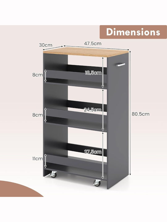 Costway Metallic Kitchen Trolley 3 Tiers Gray 4...