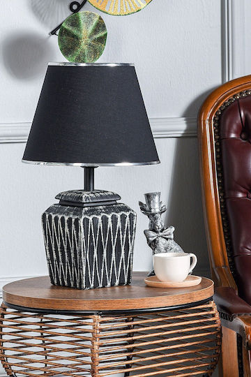 Dekoratives Keramik Tischlampe Schwarz Silber Design 22x39cm