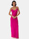 Summer Maxi Evening Satin Slip Dress with Slit Magenta