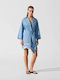 Sommer Mini Hemdkleid Hellblau