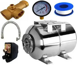 Hydrofor Kit 50 L Stainless Steel Pressure Switch Pressure Gauge 5-way Bronze Connector 60 Cm Stainless Steel Hose Cobi Smart