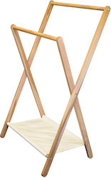 Folding Wooden Floor Garment Rack Beige 112x50cm