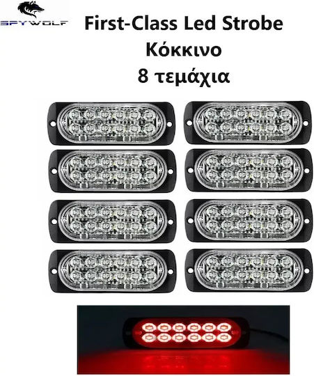 First-Class Led Strobe Φaro Όγκου Κόκκινο 12led 12/24v 6000lm 8 Τεμάχια Tc-351
