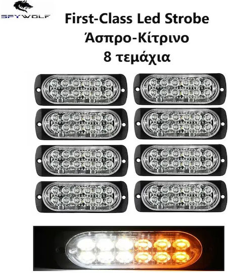 Primă Clas Led Stroboscop Lumini De Volum Alb-Galben 12led 12/24v 6000lm 8 Bucăți Tc-363