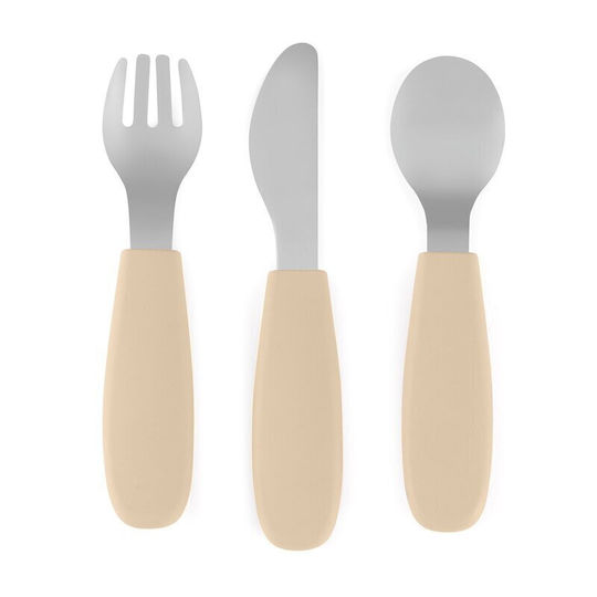 Petite & Mars Set Tacâmuri pentru Bebeluși din Silicon pentru 12+ Luni Bej 2 Bucăți