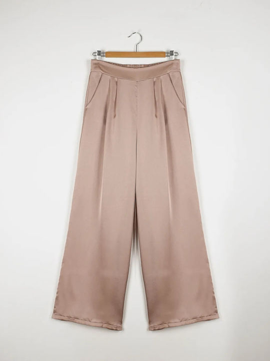 Rock Club Women's Satin Trousers Nude