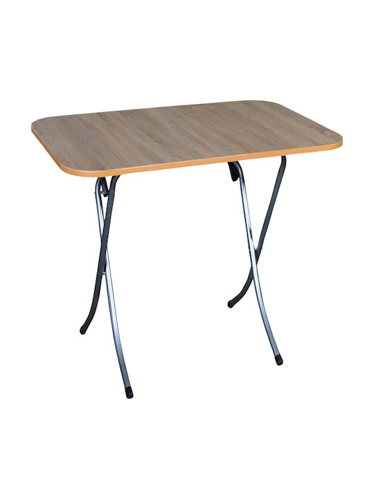Garden & Terrace Table Foldable Wooden with Metal Frame Silver 90x60x75cm