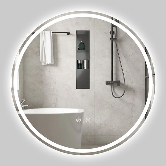 Costway Oglindă Rotundă de Baie cu Lumini LED și Atingere din Metal 80x80cm Maro