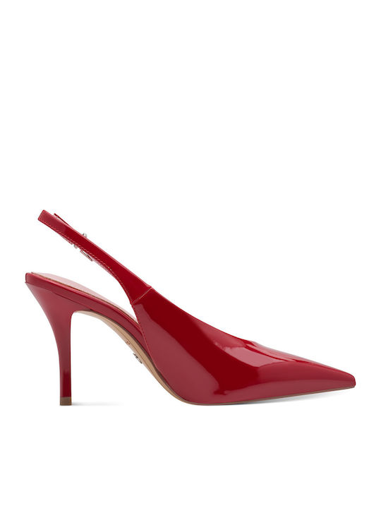 Pointed Toe Heels in Patent Leather with High Heel Red
