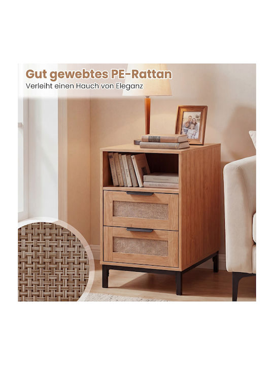 Wooden Bedside Table with Metal Legs Beige 61x6...