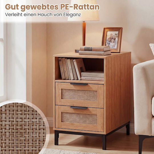 Wooden Bedside Table with Metal Legs Beige 61x60x35cm
