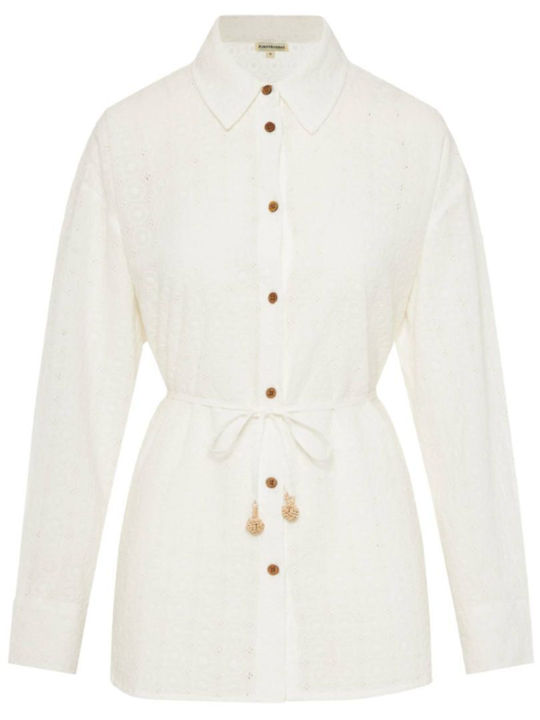 Funky Buddha Long Sleeve Women's Shirt White Mo...