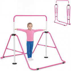 Costway Ρυθμιζόμενη Παιδική Γυμναστική Μπάρα 90-130 Cm Αναδιπλούμενη Ροζ 130 X 108 X 149 Cm Sp38585pi