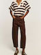 Tania High Rise Women's Jean Pants in Balloon Leg Style Brown