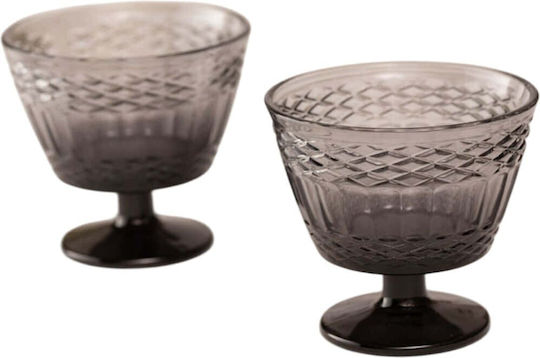 Hermia Serving Bowls Ice Cream Round Glass Black Diameter 11cm 2 Pieces