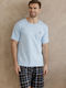 Taro Sommer Herrenpyjama Blau