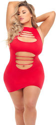 Червена Мини Рокля С Прорези Pink Lipstick Can't Commit Dress Plus Size Червена