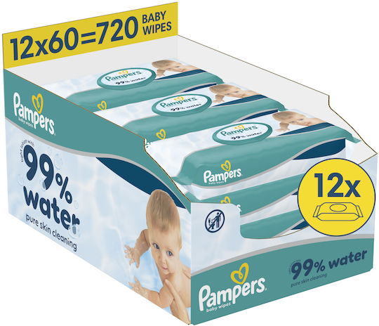 99% Apă Șervețele Umede Bebe, Fără Alcool și Parabeni 12x60buc
