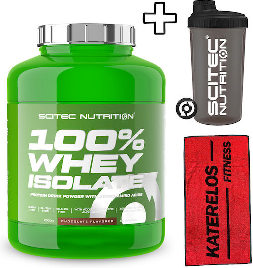 Scitec Nutrition 100% Whey Isolate 1816g Chocolate & Scitec Nutrition Shaker 700ml Red & Katerelos Fitness Sports Towel 100x50cm Red Black Custom Bundle