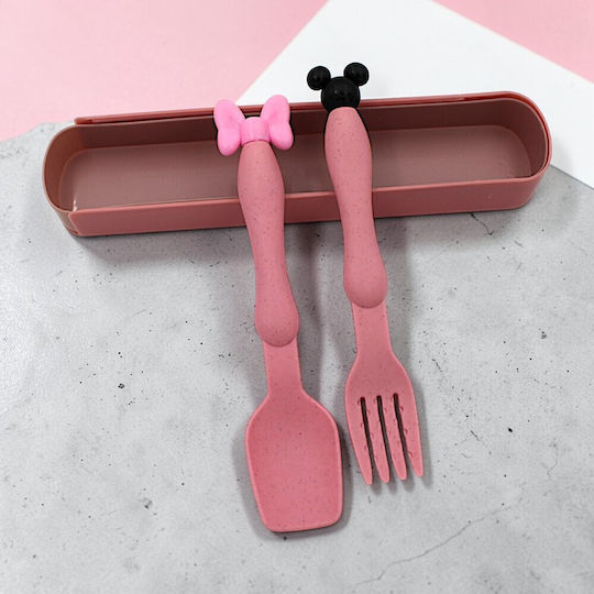 Set De Tacâmuri Pentru Bebeluşi Din Plastic Cu Carcasă Roz 2 Bucăți