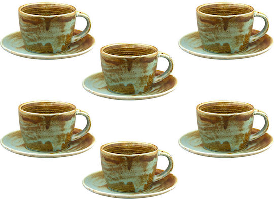 Raki River Set Tea Cups Made Of Porcelain Green 210ml 12 Pieces