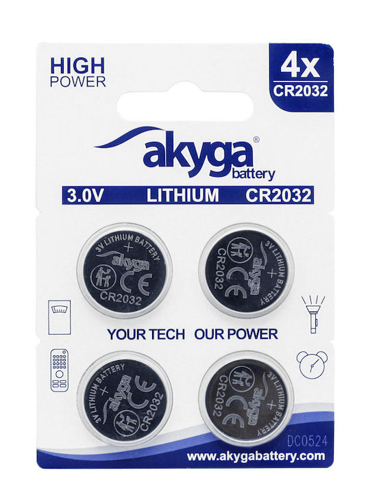 Akyga Μπαταρίες Λιθίου Ρολογιών CR2032 3V 4τμχ