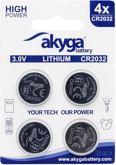 Akyga Μπαταρίες Λιθίου Ρολογιών CR2032 3V 4τμχ