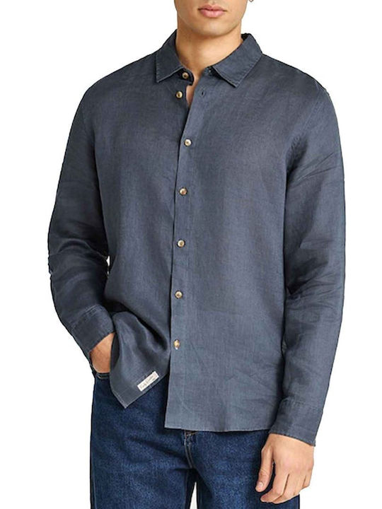 Long Sleeve Linen Shirt in Regular Fit Dark Grey