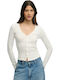 Pointelle Pulover Damă Off White
