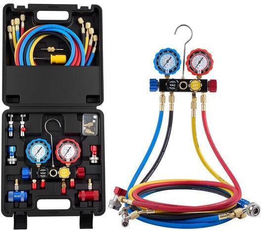 Set Manometre Încărcare Descărcare Freon 4 Căi 41 Bar R134a R404a R1234yf R22 Furtun 1.5 M