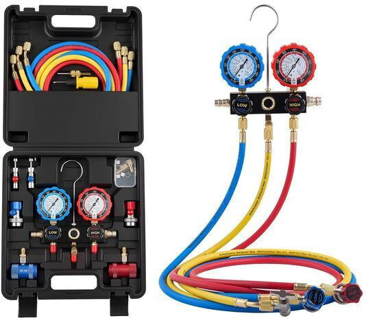Set Manometru Încărcare Descărcare Freon 3 Căi 55 Bar R134a R404a R1234yf R22 Furtun 1.5 M