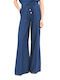Women's High Waist Pantaloons with Rubber Band in Straight Leg Style Blue